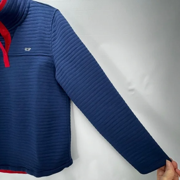 Vineyard Vines Womens 1/4 Snap Quilted Channel Placket Pullover Sweater Top Med - Picture 6 of 16